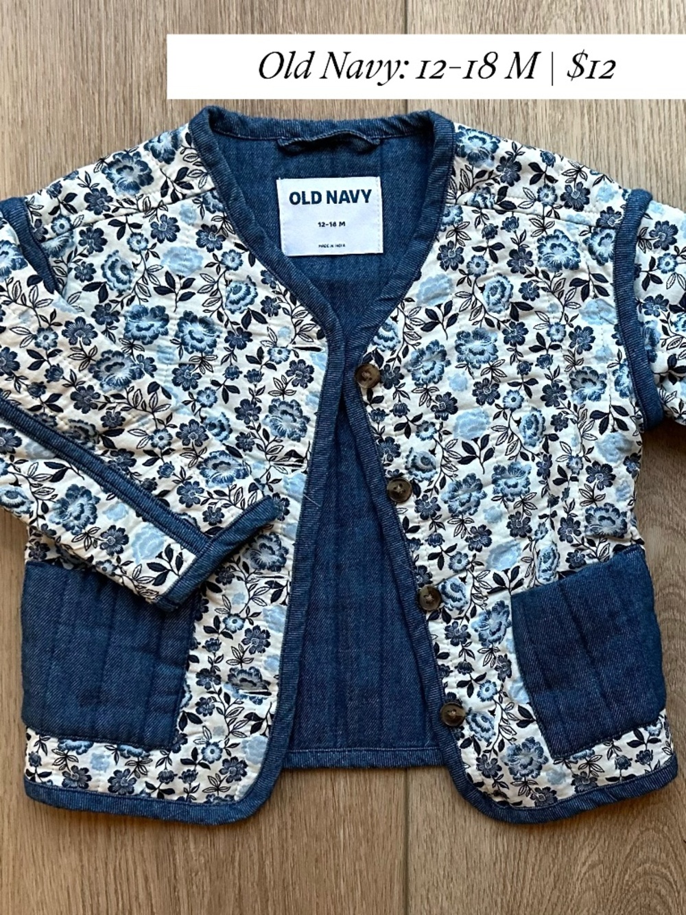Old Navy Quilted Floral Jacket 12-18M